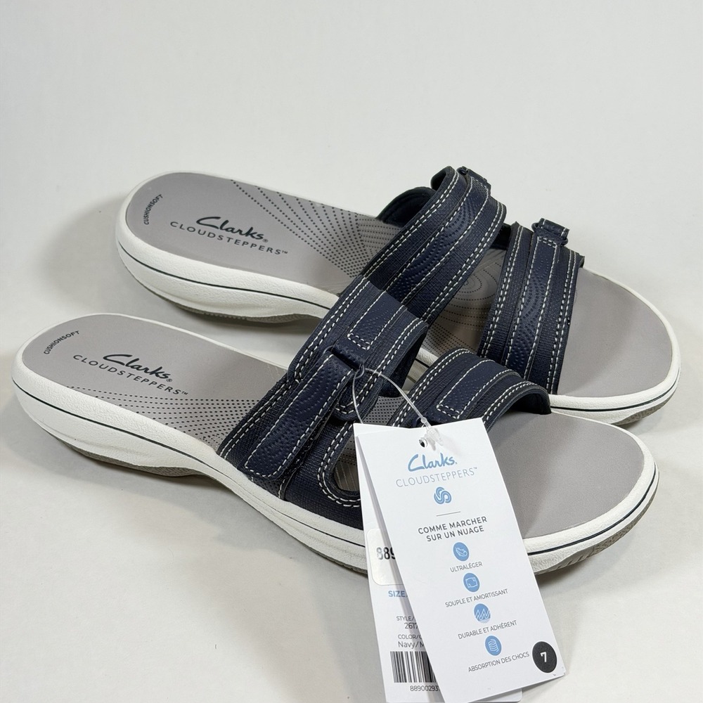 Clarks Size-7M Womens Sandals Cloudsteppers Breeze Piper Slide Navy Blue